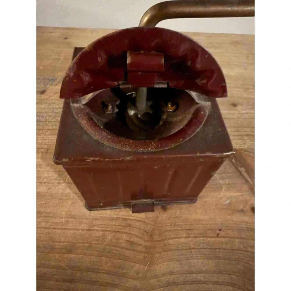 Antique Manual Coffee Grinder Primitive Metal‎ Box Hand Crank Rustic Red Decor